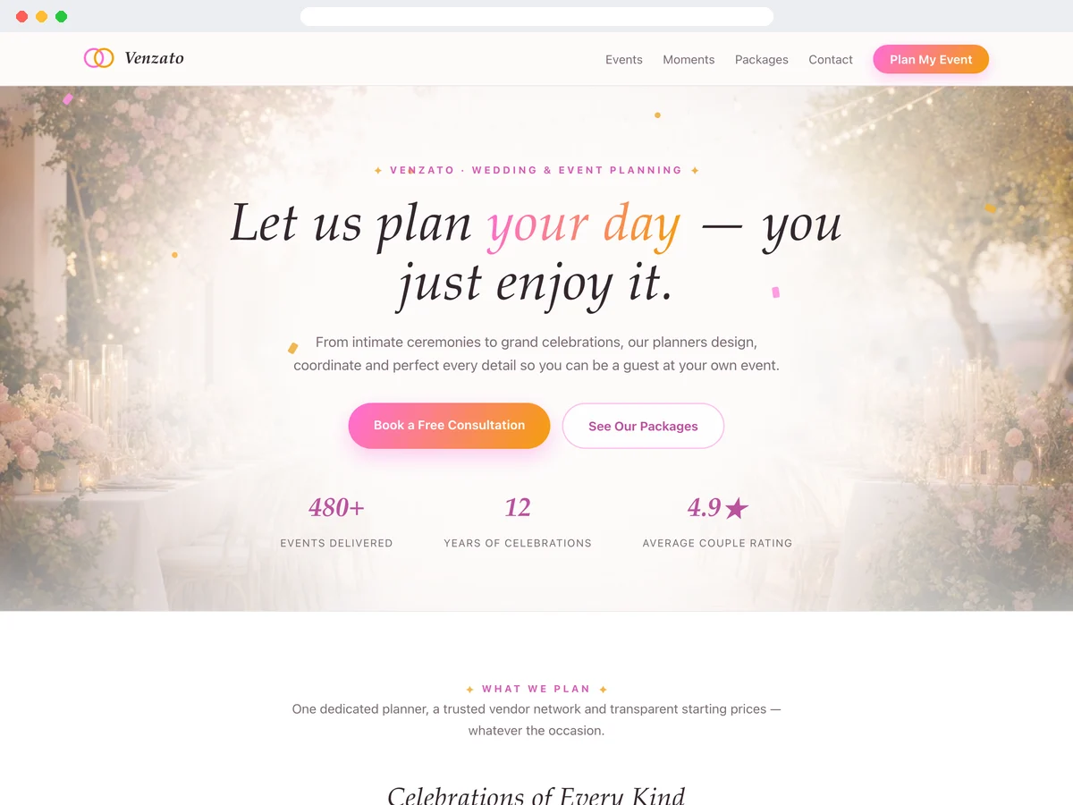Events & Organization template preview